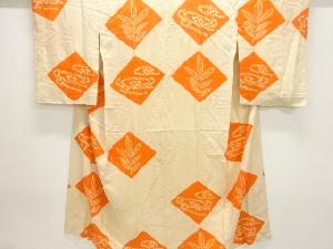 アンティーク　絽絞り色紙に枝葉模様長襦袢